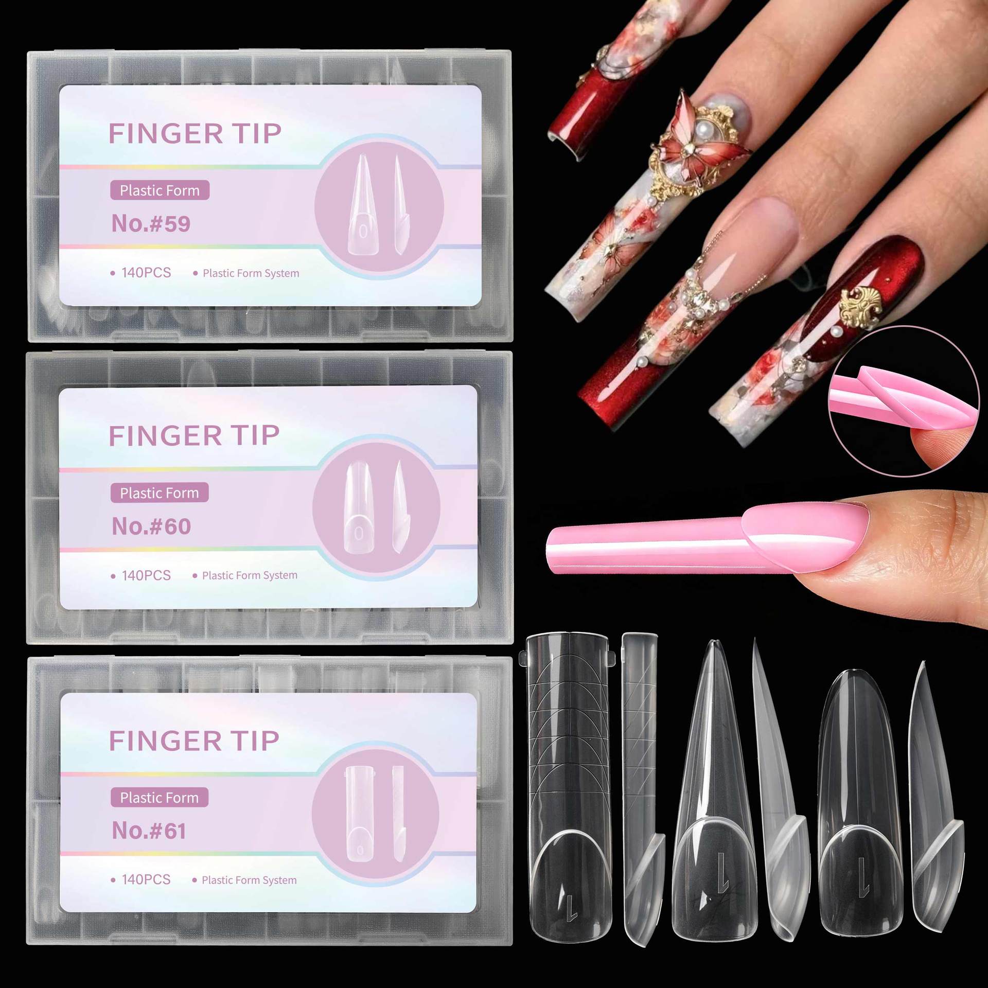 Nail Art Denim - 140 Uñas Postizas Planas con Borde