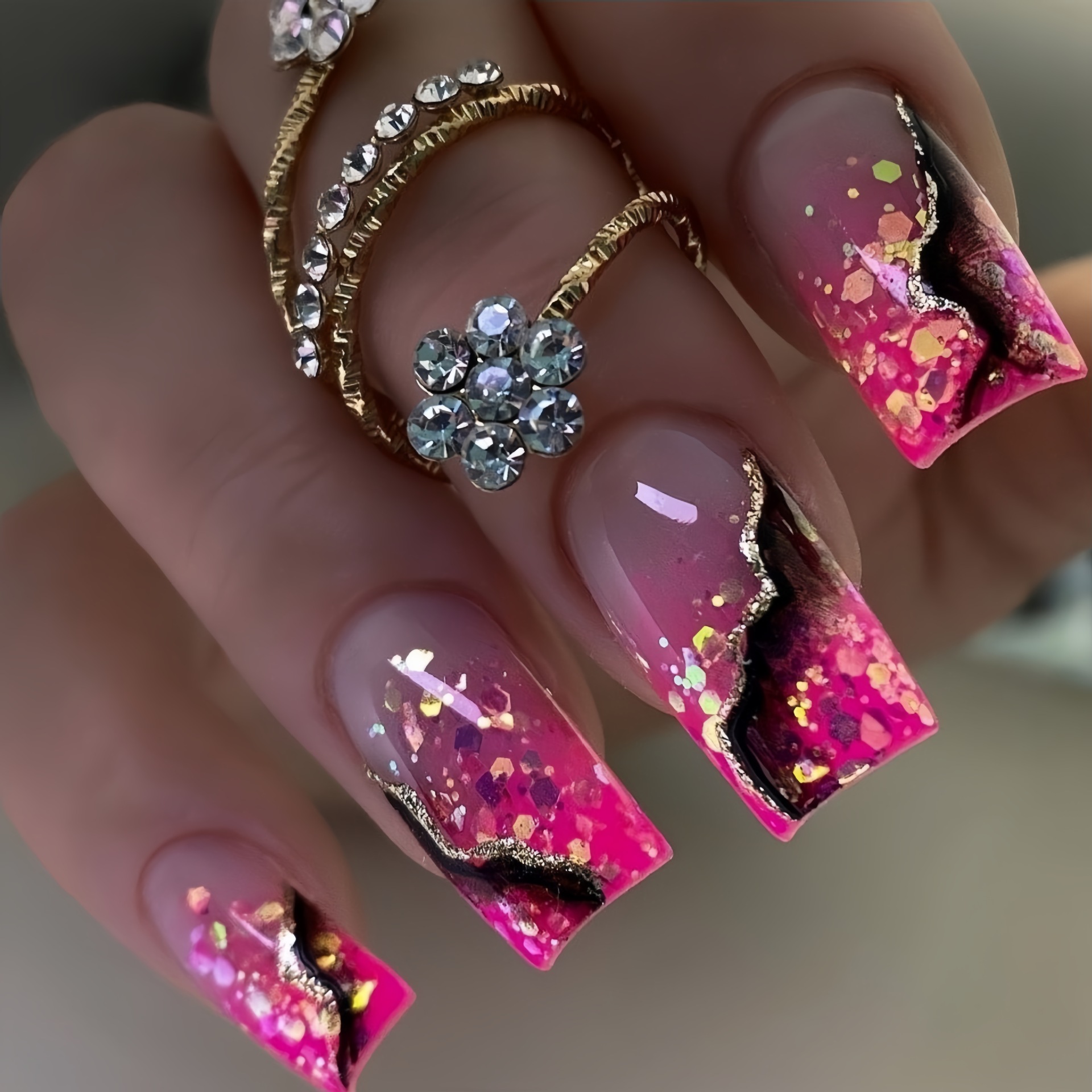 Nail Art Fake Nails - Uñas postizas medianas para mujeres y